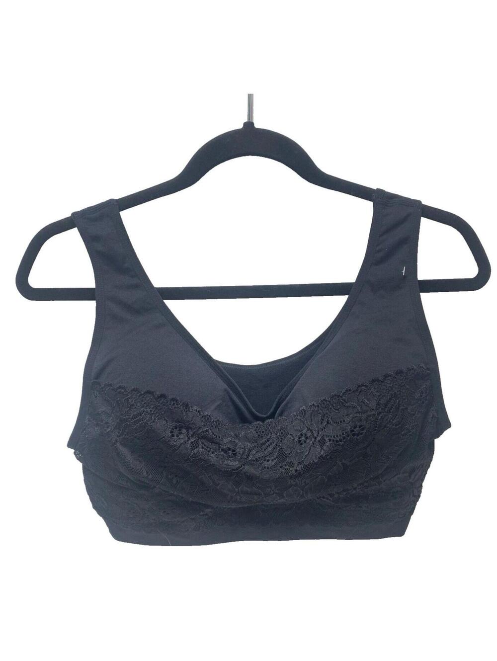 Women's Black Support Gathered Bra with Lace, Plus Size XXL, Brand New
